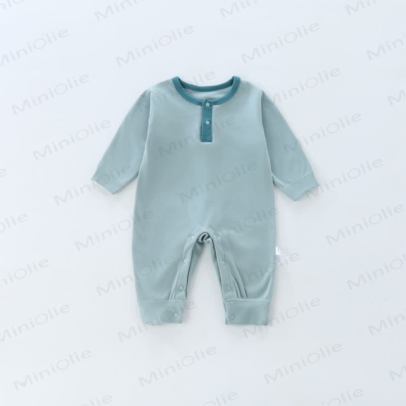 Baby Long Sleeve Contrast Trim Romper - Green - 2-3T - image 8