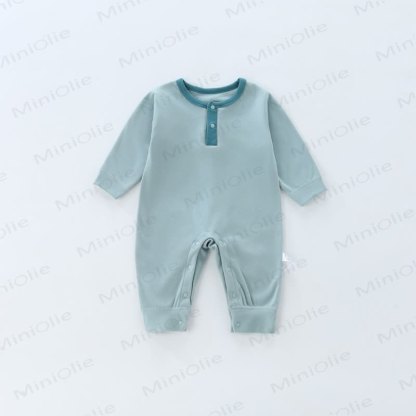 Baby Long Sleeve Contrast Trim Romper - Green - 2-3T - image 8