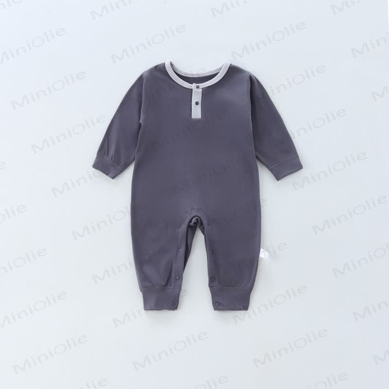 Baby Long Sleeve Contrast Trim Romper - Gray - 2-3T - image 7