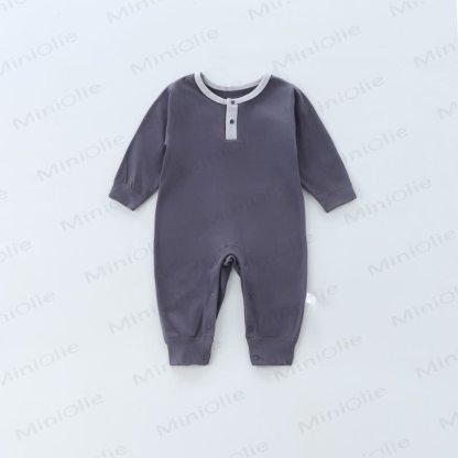 Baby Long Sleeve Contrast Trim Romper - Gray - 2-3T - image 7
