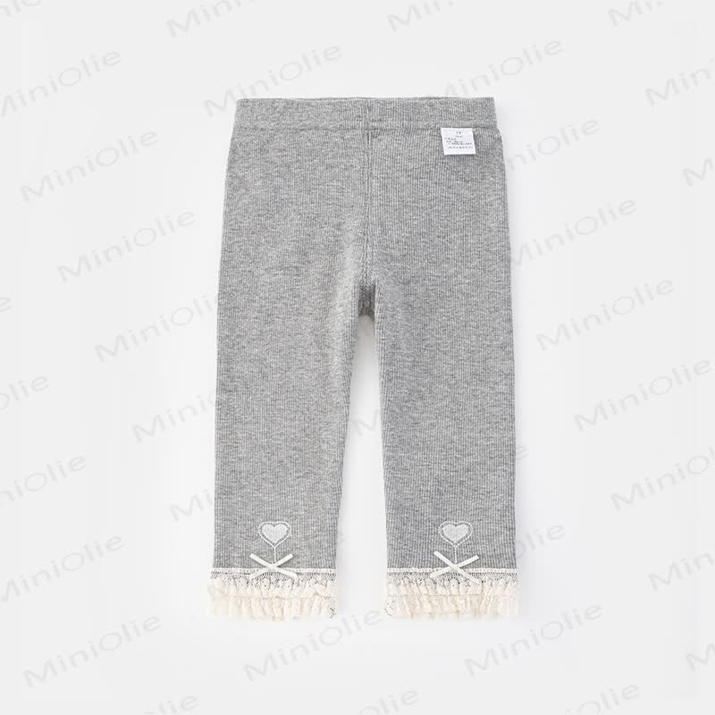 Baby Rib Lace Trim Heart Leggings - Gray - 3-4T - image 2