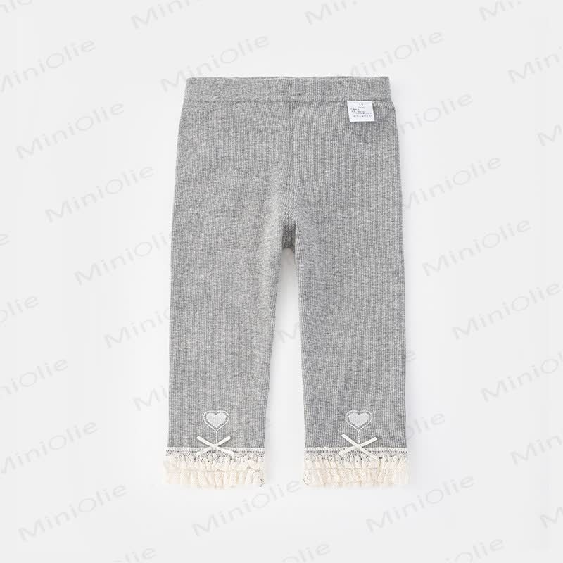 Baby Rib Lace Trim Heart Leggings - Gray - 3-4T - image 2