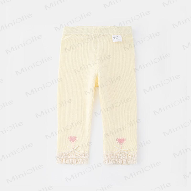 Baby Rib Lace Trim Heart Leggings - Beige - 3-4T - image 6
