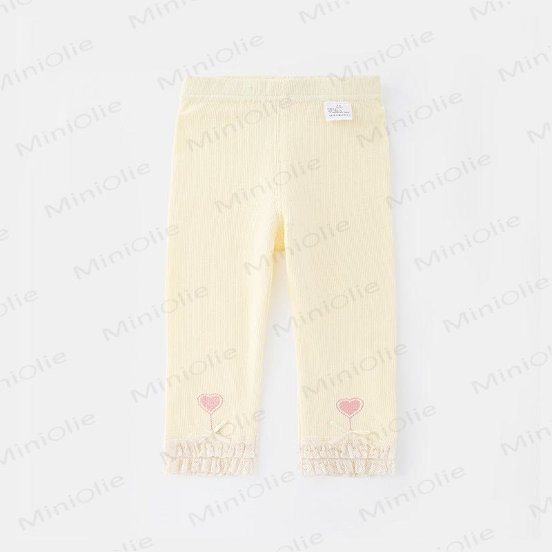 Baby Rib Lace Trim Heart Leggings - Beige - 3-4T - image 6