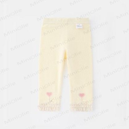 Baby Rib Lace Trim Heart Leggings - Beige - 3-4T - image 6
