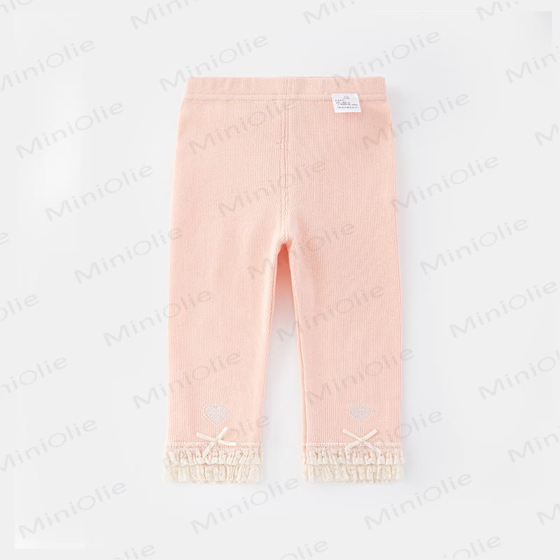 Baby Rib Lace Trim Heart Leggings - Pink - 3-4T - image 10