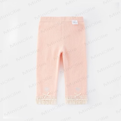 Baby Rib Lace Trim Heart Leggings - Pink - 3-4T - image 10