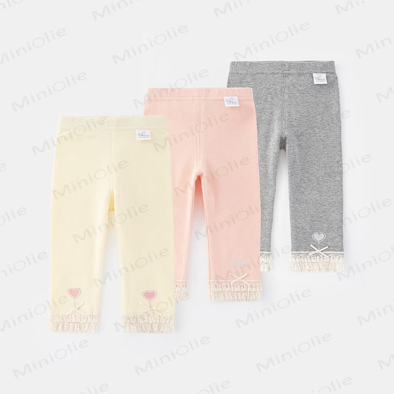 Baby Rib Lace Trim Heart Leggings - image 1