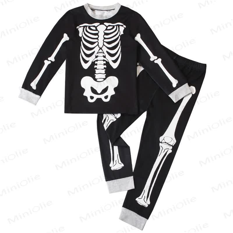 Toddler Skeleton Halloween Long Sleeve Pajama 2-piece Set - Gray - 8Y - image 2