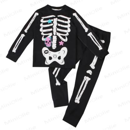 Toddler Skeleton Halloween Long Sleeve Pajama 2-piece Set - Black Skull - 8Y - image 4