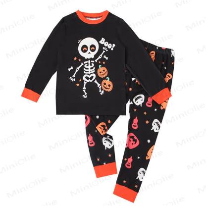 Toddler Skeleton Halloween Long Sleeve Pajama 2-piece Set - Orange Skull - 8Y - image 5