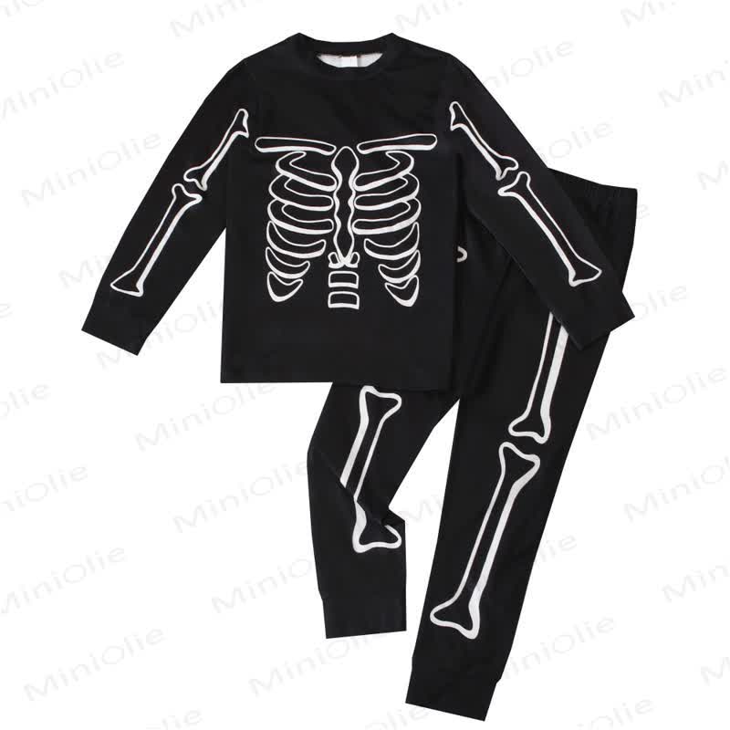 Toddler Skeleton Halloween Long Sleeve Pajama 2-piece Set - Black Bones - 8Y - image 7
