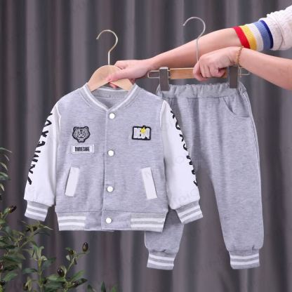 Toddler Contrast Sleeve Varsity Jacket and Jogger 2-piece Set - Gray - 4-5T - image 2