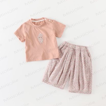 Baby Pink Bunny Tee and Floral Pants 2-piece Set - Pink - 2-3T - image 1