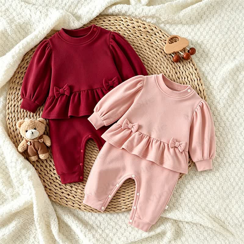 Baby Ruffle Bow Fake 2pcs Romper - image 1