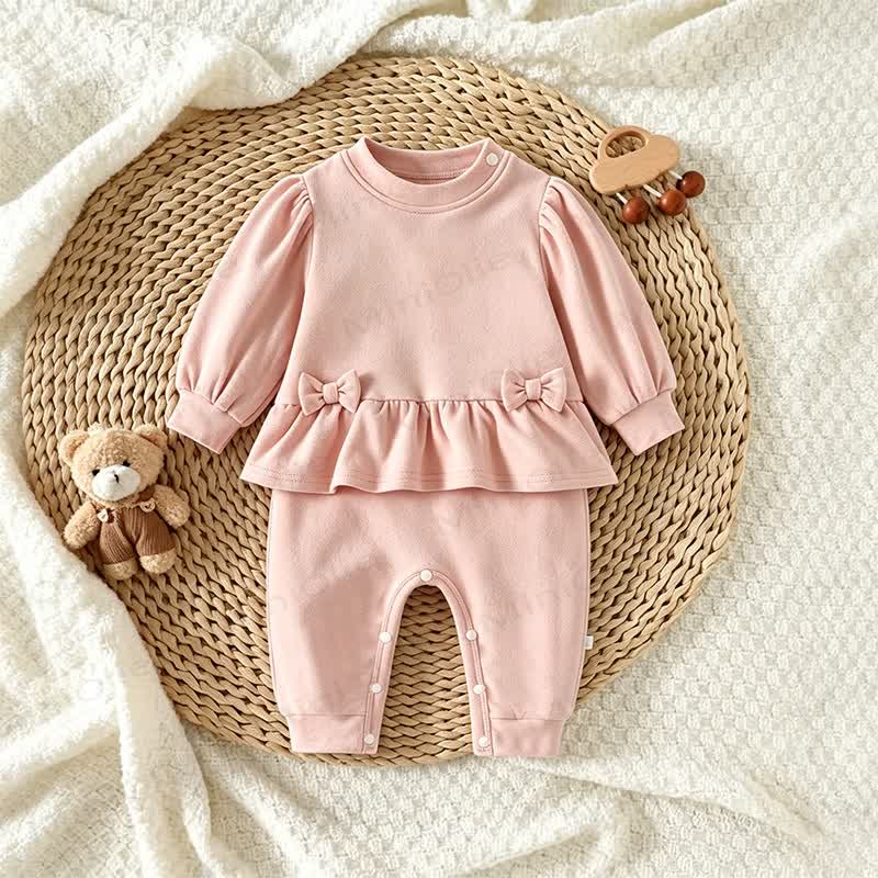 Baby Ruffle Bow Fake 2pcs Romper - image 3