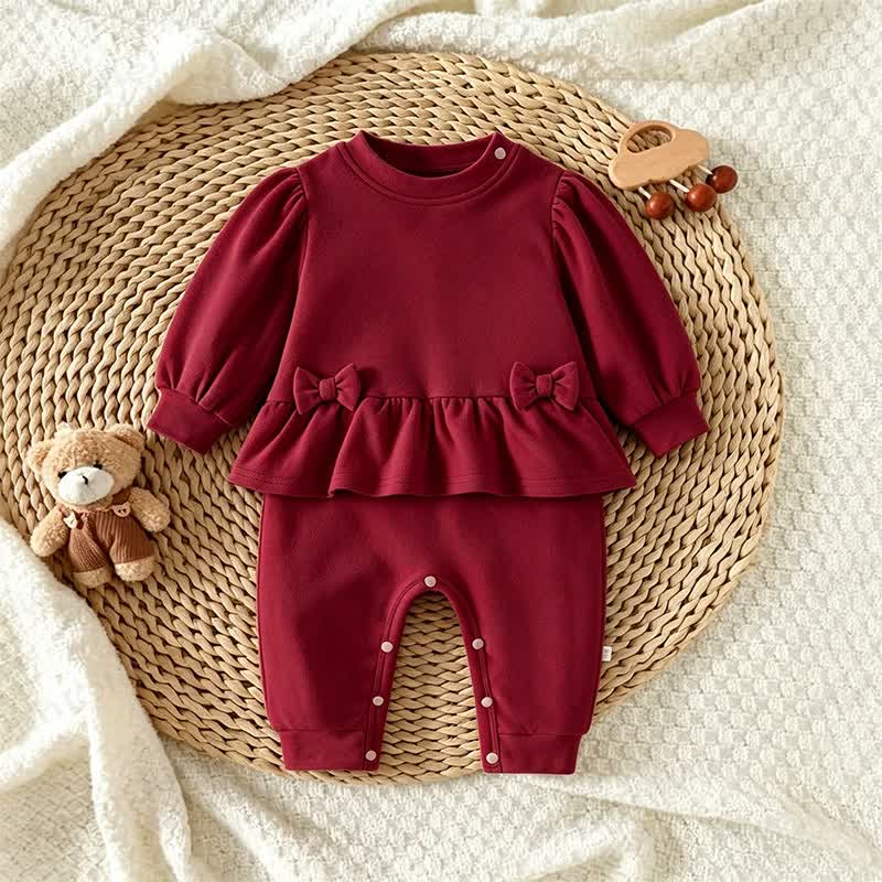 Baby Ruffle Bow Fake 2pcs Romper - image 8