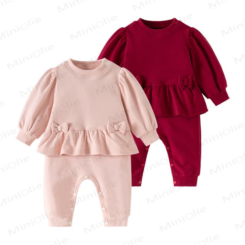 Baby Ruffle Bow Fake 2pcs Romper - image 2