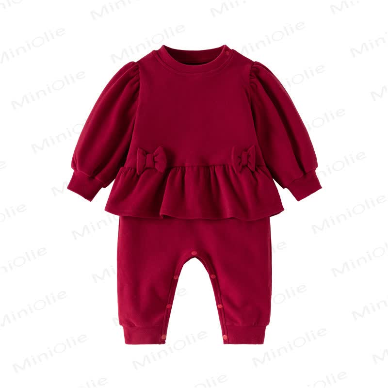 Baby Ruffle Bow Fake 2pcs Romper - Red - 18-24M - image 9