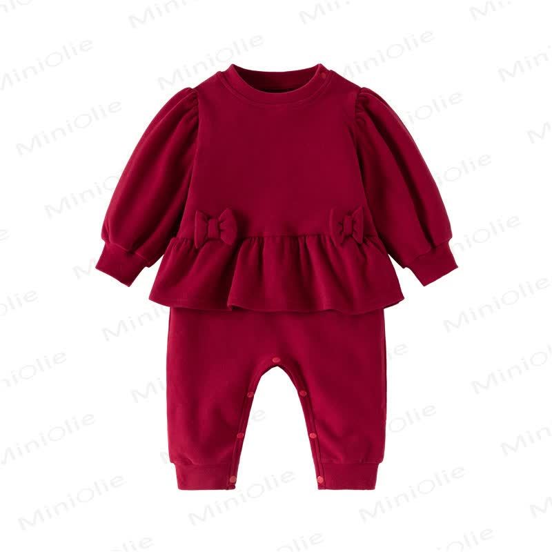 Baby Ruffle Bow Fake 2pcs Romper - Red - 18-24M - image 9