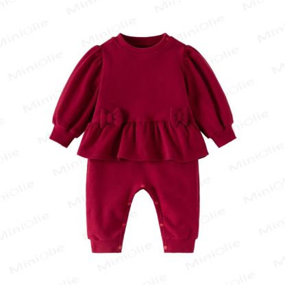 Baby Ruffle Bow Fake 2pcs Romper - Red - 18-24M - image 9
