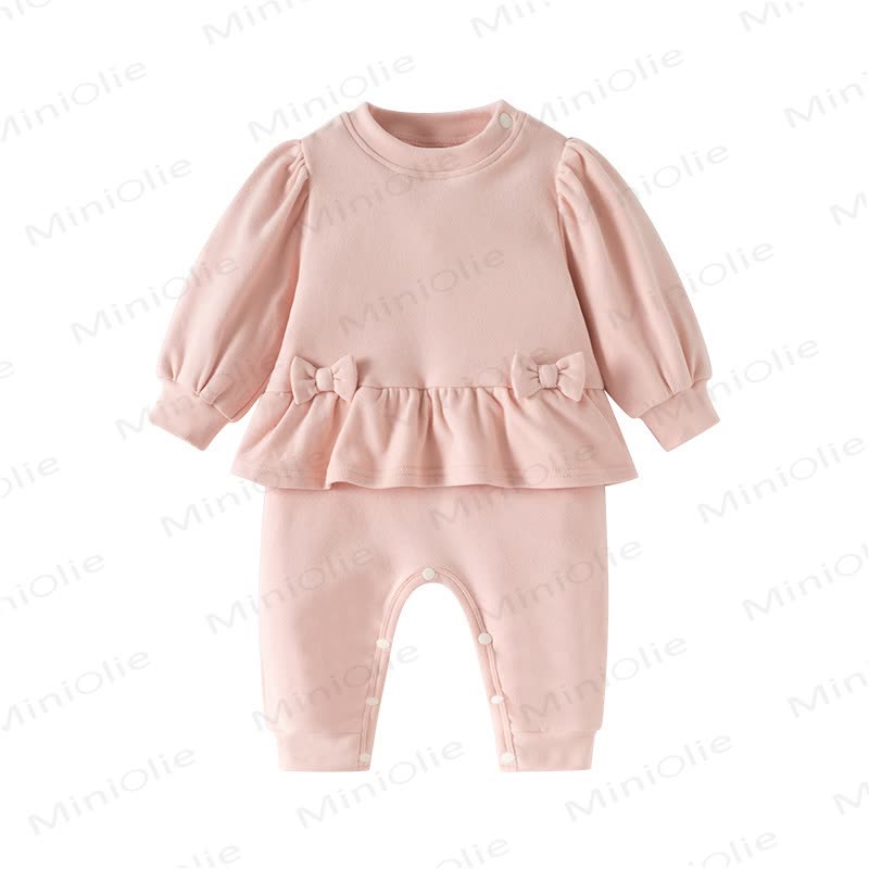 Baby Ruffle Bow Fake 2pcs Romper - Pink - 18-24M - image 4
