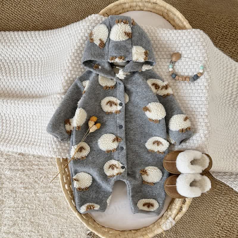 Baby Sherpa Sheep Hooded Romper - Gray - 12-18M - image 1