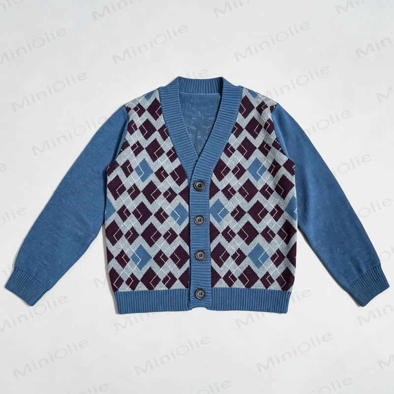Baby Toddler Argyle Pattern V Neck Button Up Knit Cardigan - Blue - 4-5T - image 1