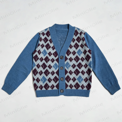 Baby Toddler Argyle Pattern V Neck Button Up Knit Cardigan - Blue - 4-5T - image 1