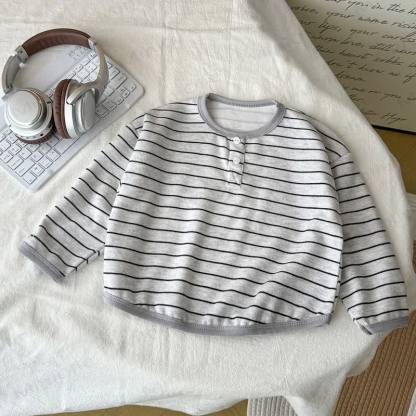 Toddler Stripe Pullover Top - Light Gray - 8-9T - image 2