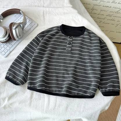 Toddler Stripe Pullover Top - Dark Gray - 8-9T - image 3
