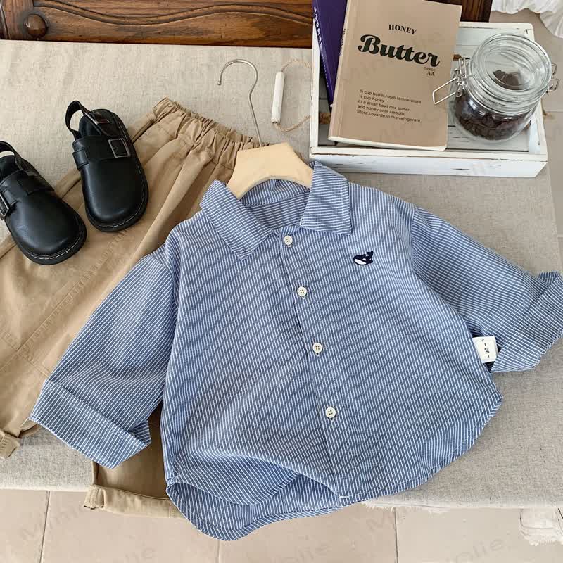 Toddler Striped Whale Embroidered Shirt - Blue - 8-9T - image 2