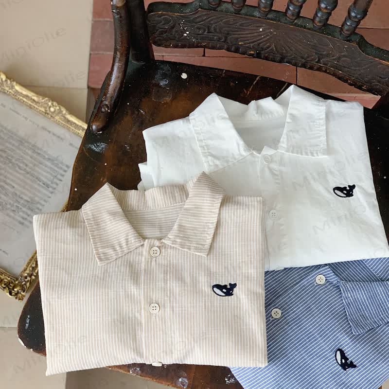 Toddler Striped Whale Embroidered Shirt - image 9