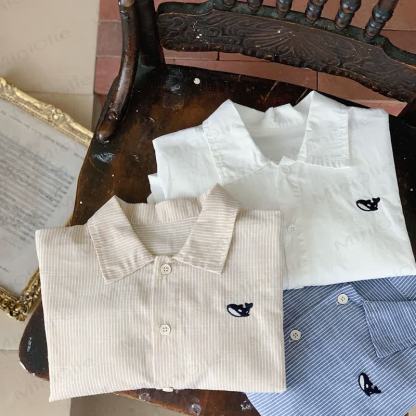 Toddler Striped Whale Embroidered Shirt - image 9