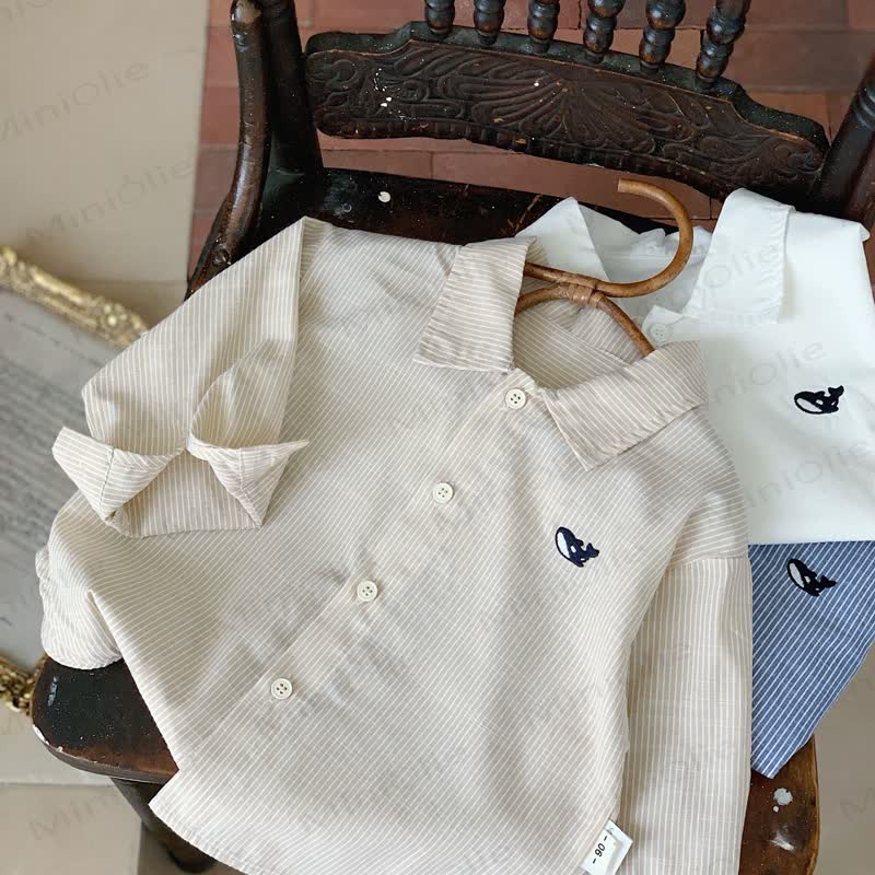 Toddler Striped Whale Embroidered Shirt - Beige - 8-9T - image 10