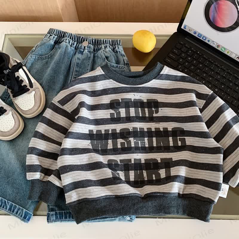 STOP WISHING START Toddler Stripe Sweatshirt - Gray - 8-9T - image 7