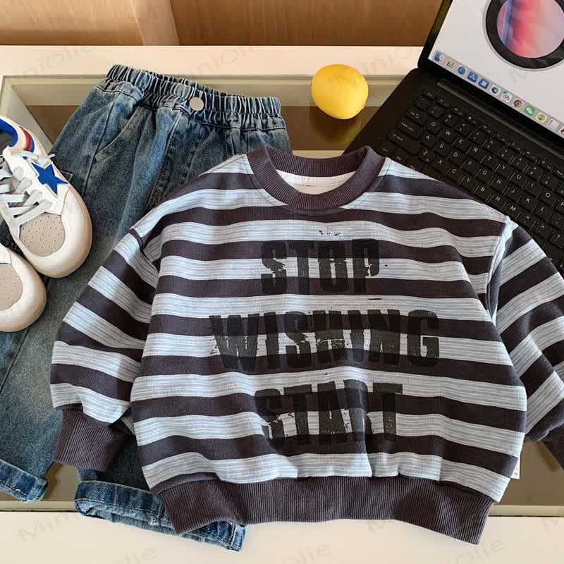 STOP WISHING START Toddler Stripe Sweatshirt - Blue - 8-9T - image 8