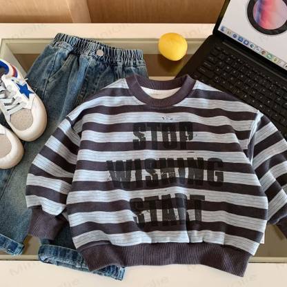 STOP WISHING START Toddler Stripe Sweatshirt - Blue - 8-9T - image 8