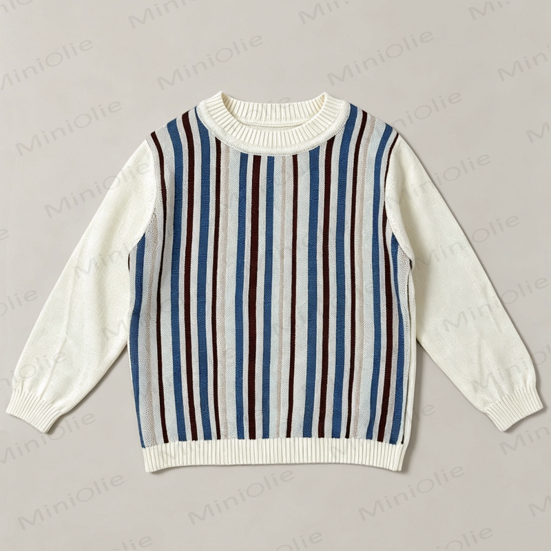 Baby Toddler Color Block Vertical Stripe Crew Neck Knit Sweater - White - 4-5T - image 1
