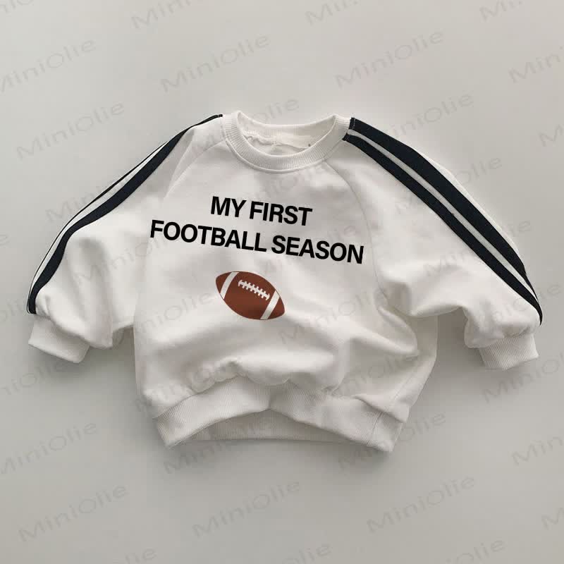 MY FIRST FOOTBALL SEASON Baby Black Striped Sleeve White Sweatshirt - White - 2-3T - image 1