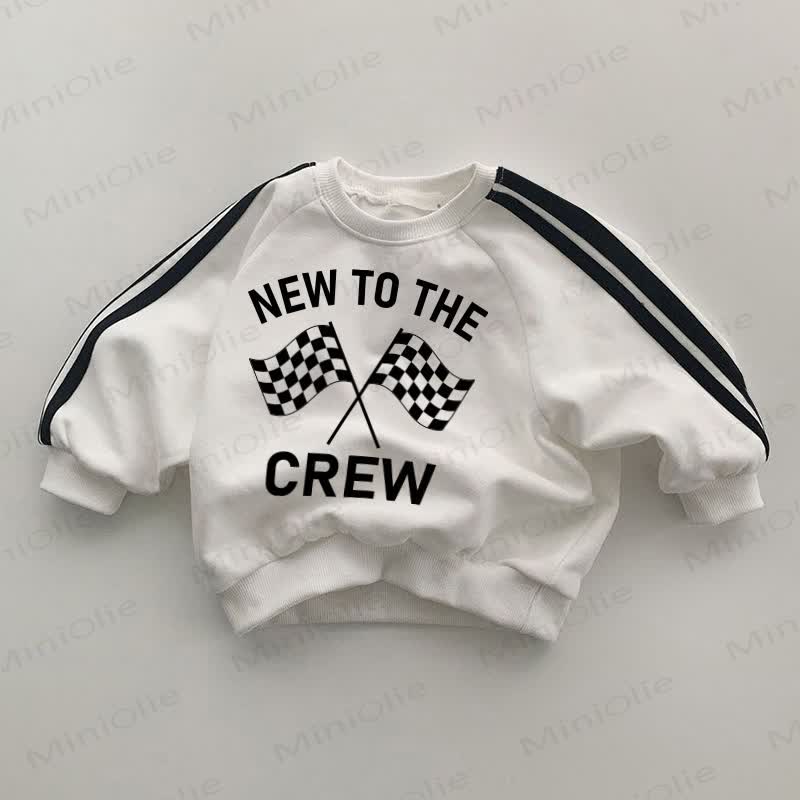 NEW TO THE CREW Baby Race Car Black Striped Sleeve White Sweatshirt - White - 2-3T - image 1