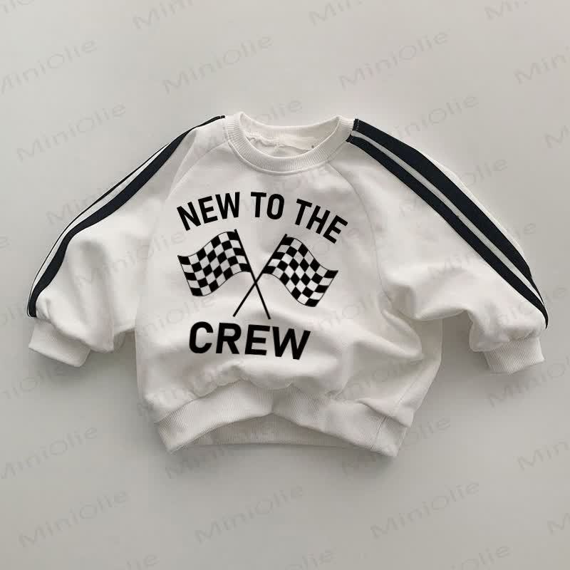 NEW TO THE CREW Baby Race Car Black Striped Sleeve White Sweatshirt - White - 2-3T - image 1