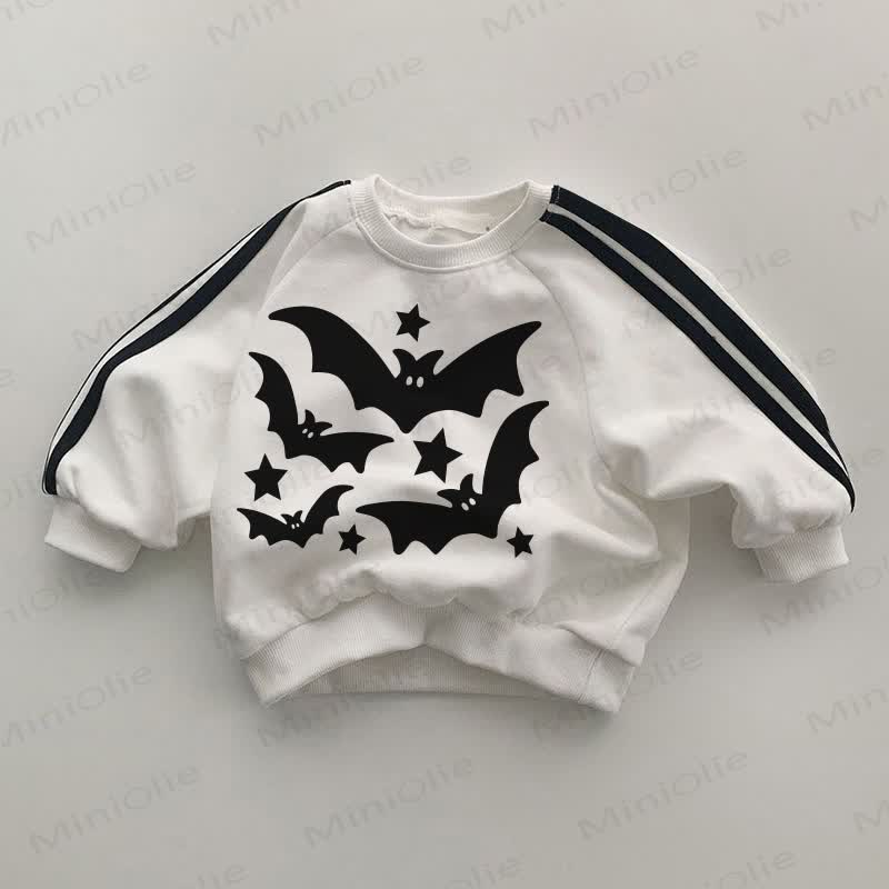 Baby Halloween Bat Black Striped Sleeve White Sweatshirt - White - 2-3T - image 1