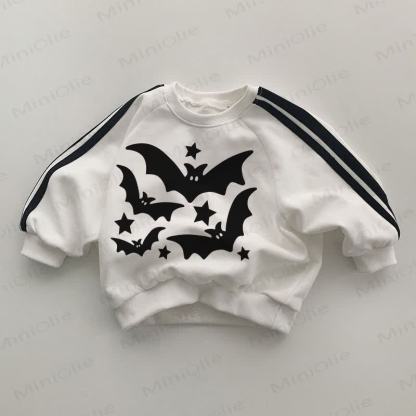 Baby Halloween Bat Black Striped Sleeve White Sweatshirt - White - 2-3T - image 1