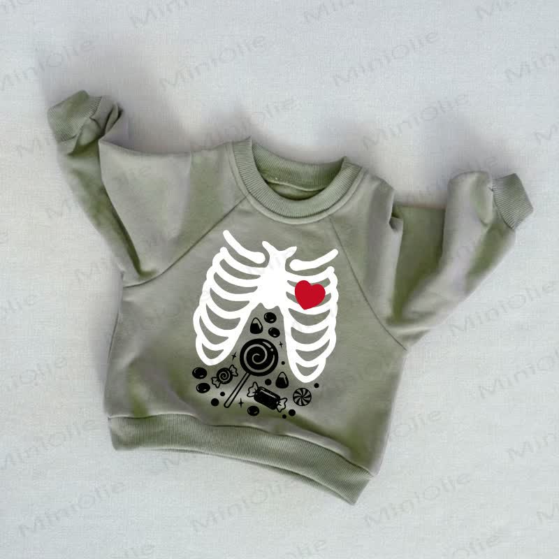 Baby Toddler Skeleton Print Grey Green Sweatshirt - Grey Green - 3-5T - image 1
