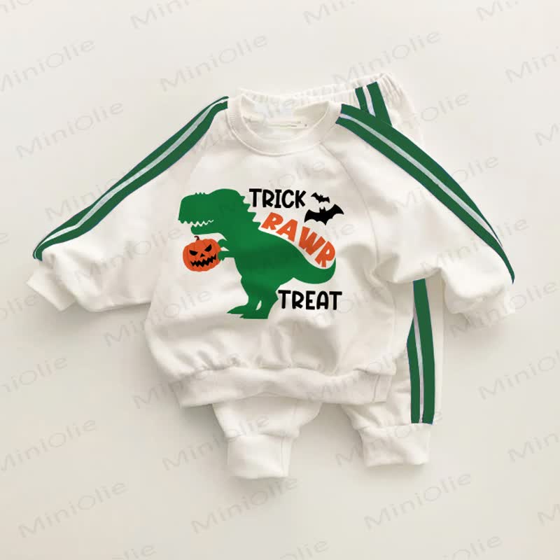 TRICK RAWR TREAT Baby Toddler Green Striped 2-piece Set - White&Green - 3-5T - image 1