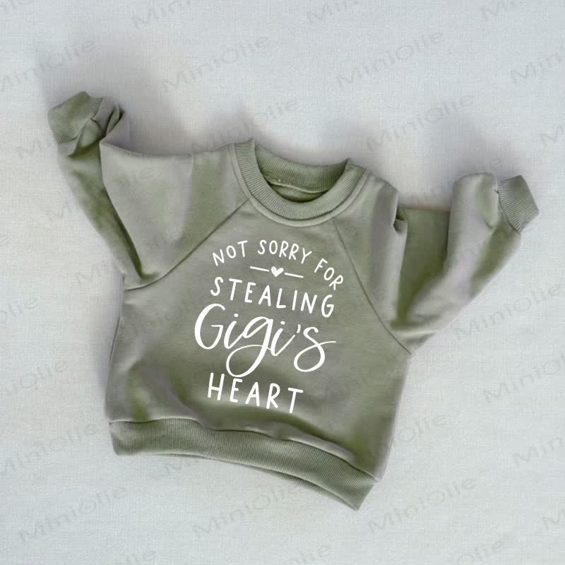NOT SORRY FOR STEALING GIGI'S HEART Baby Toddler Grey Green Sweatshirt - Grey Green - 3-5T - image 1