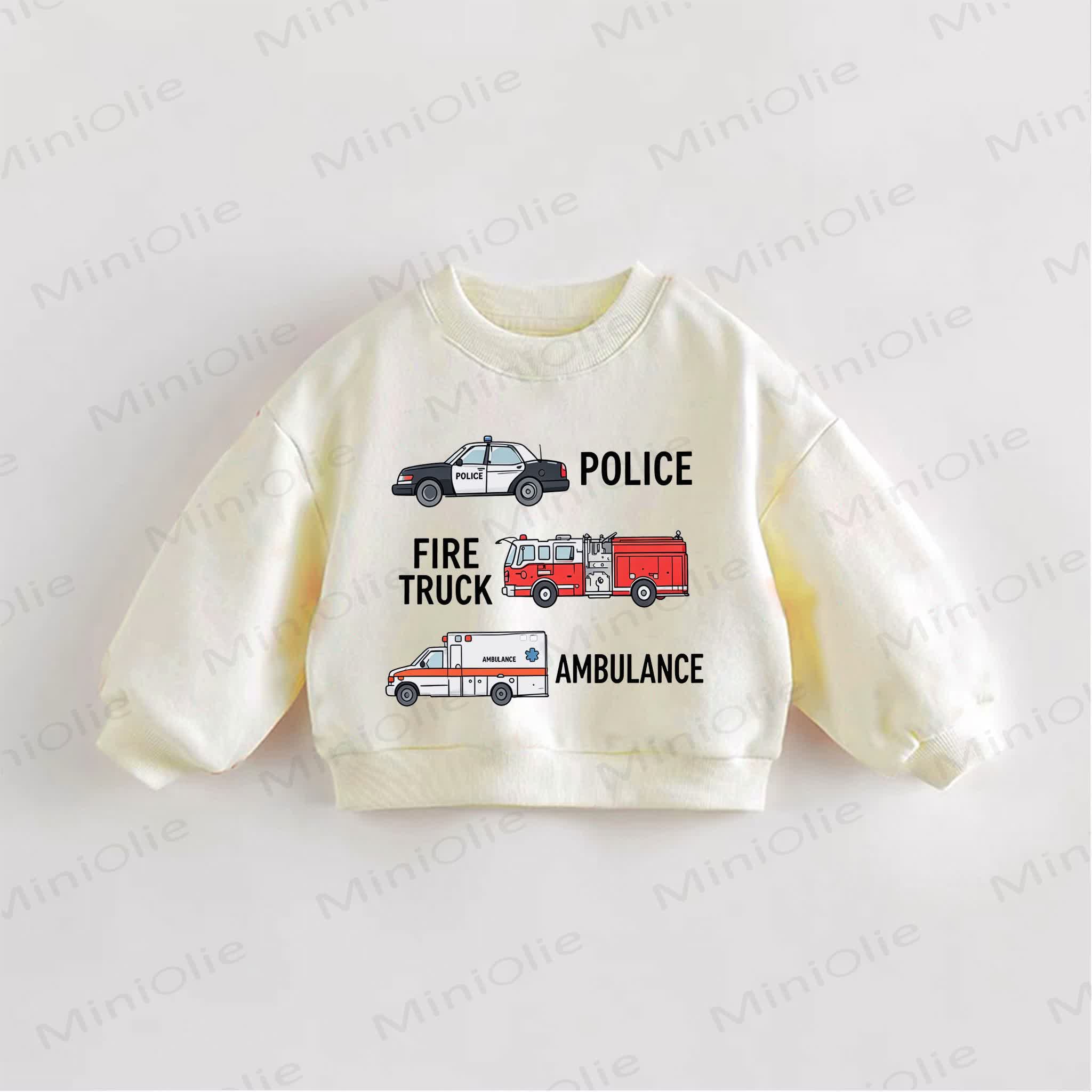 POLICE FIRE TRUCK AMBULANCE Baby Toddler Cream Sweatshirt - Cream - 3-5T - image 1