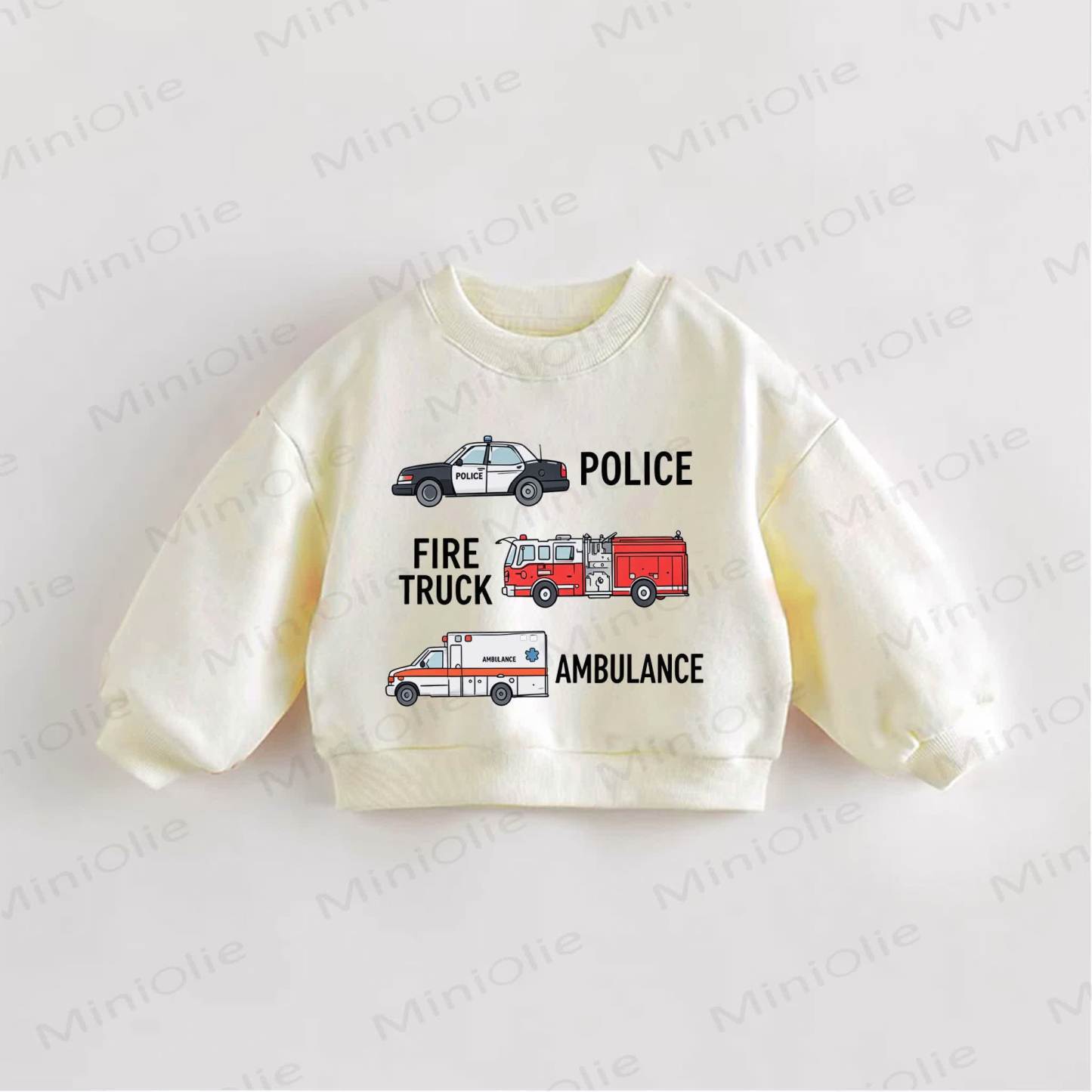 POLICE FIRE TRUCK AMBULANCE Baby Toddler Cream Sweatshirt - Cream - 3-5T - image 1