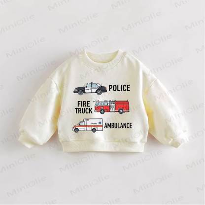 POLICE FIRE TRUCK AMBULANCE Baby Toddler Cream Sweatshirt - Cream - 3-5T - image 1